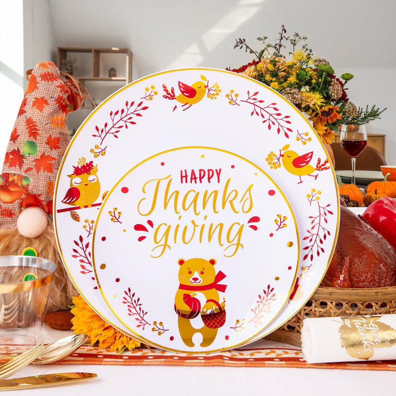 The Holiday Aisle 175PCS Plastic Plates Include Dinner Plates Dessert Plates Cups Forks Knives Spoons Napkins Wayfair